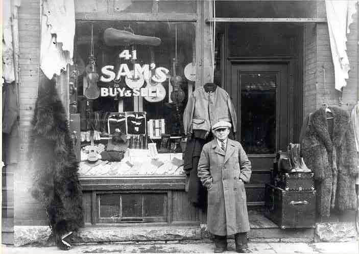 Sam Nathanson outside Sam's Buy and Sell, 41 William Street, Ottawa, Circa 1930